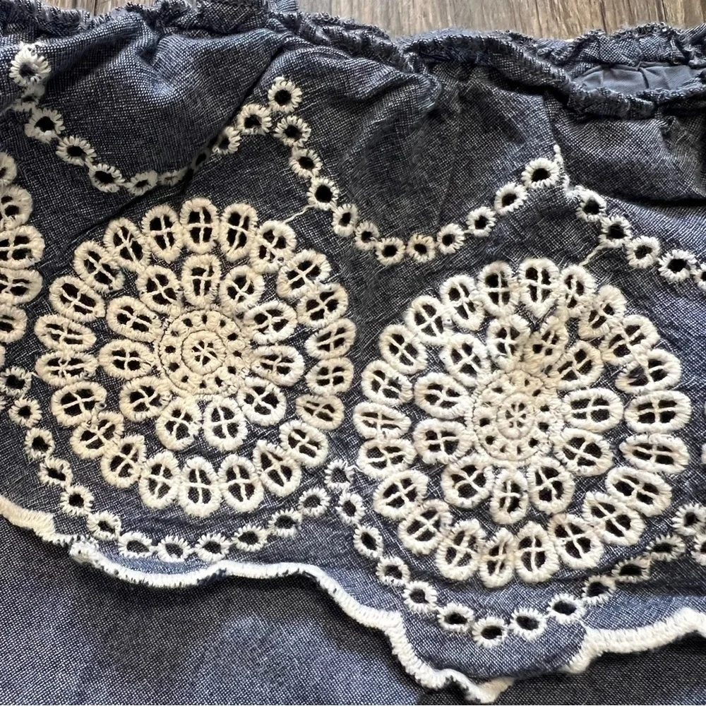 Baby Gap Blue Ivory Cotton Crochet Embroidered Baby Doll Top Dress Size 3